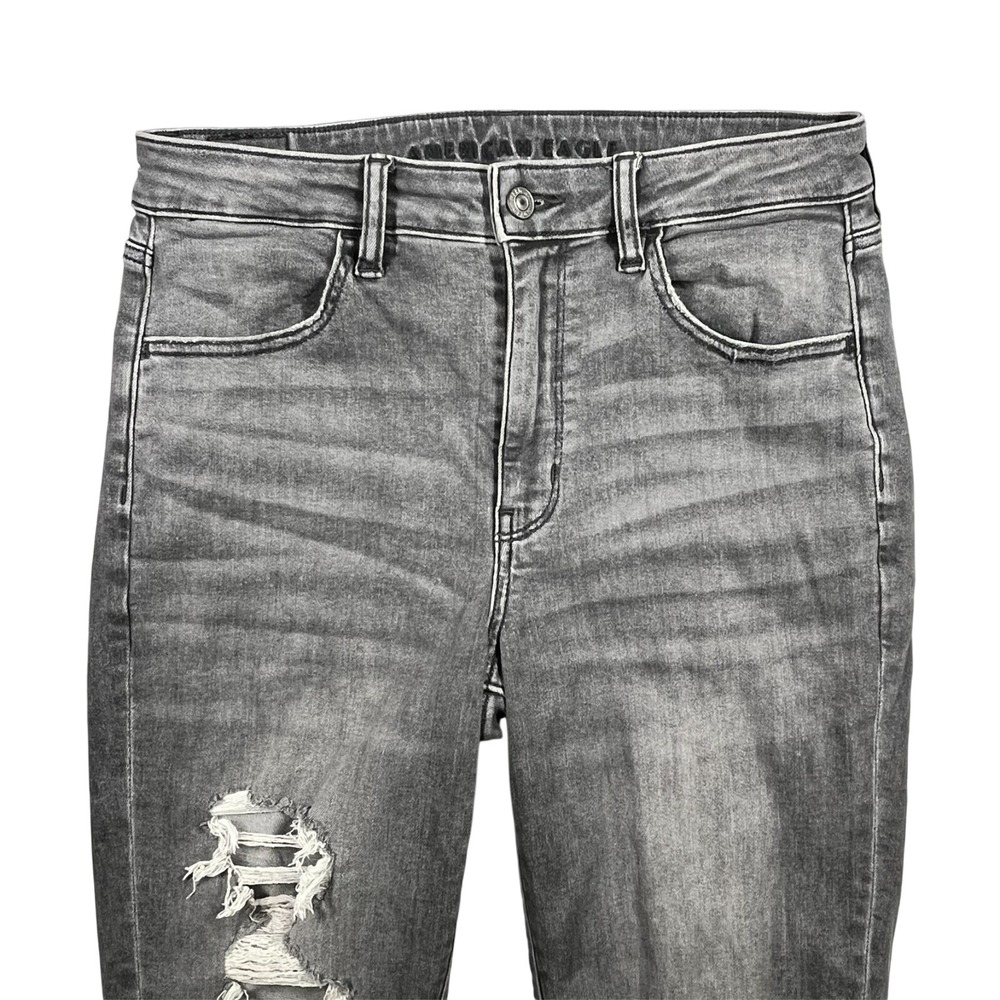 American Eagle Super Hi Rise Jegging Women's 8 Long Distressed Flame Hem Pockets - Picture 5 of 16